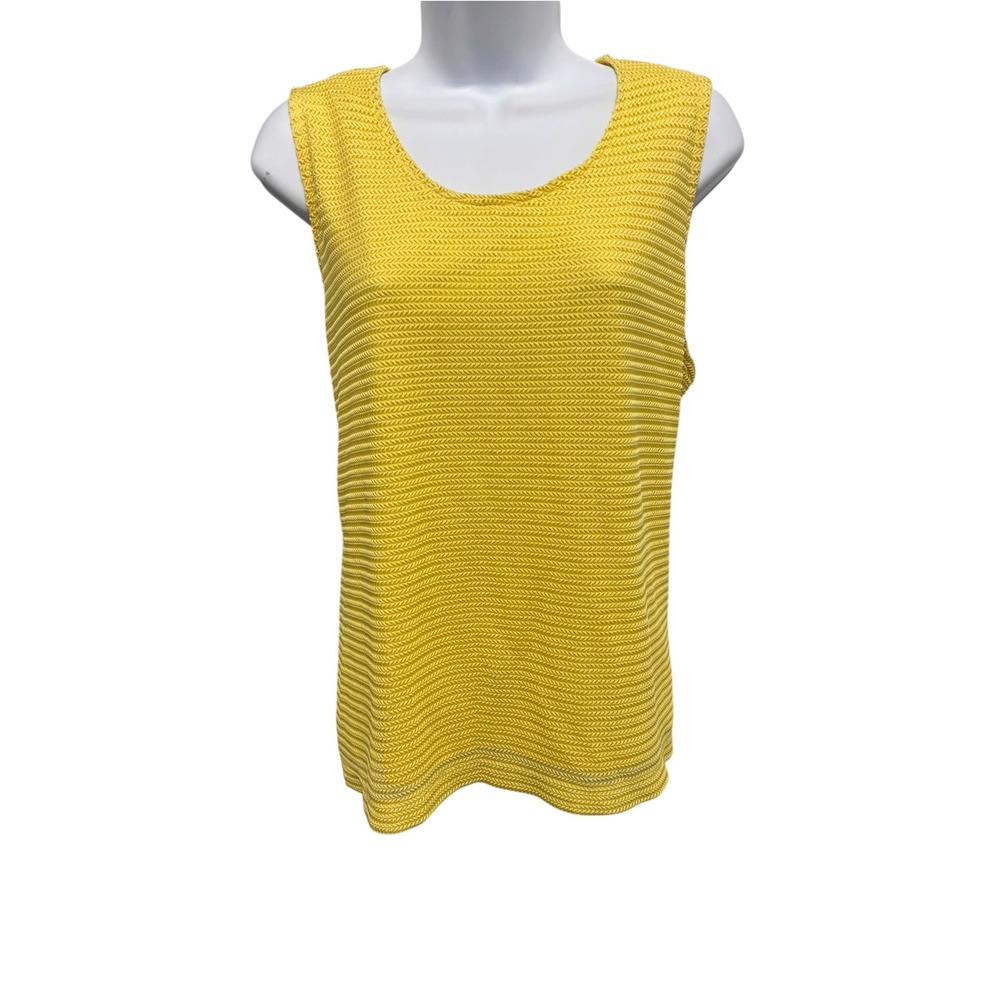 Allison Daley Womens XL Yellow Textured Chevron Scoop Neck Sleeveless Shell Top